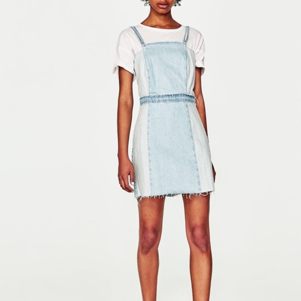 M NWT zara distressed denim dress/pinafore with adjustable spaghetti straps
